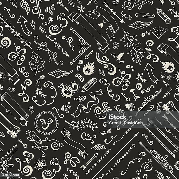 Seamless Hand Drawn Doodle Pattern Stock Illustration - Download Image Now - Distressed - Photographic Effect, Flourish - Art, Chalkboard - Visual Aid