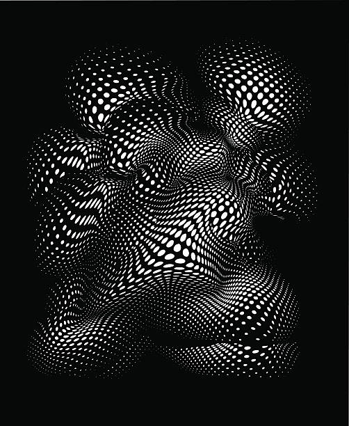 illustrations, cliparts, dessins animés et icônes de futuriste avec motif en forme de demi-teinte.   isolé sur noir - textured sine wave spotted halftone pattern