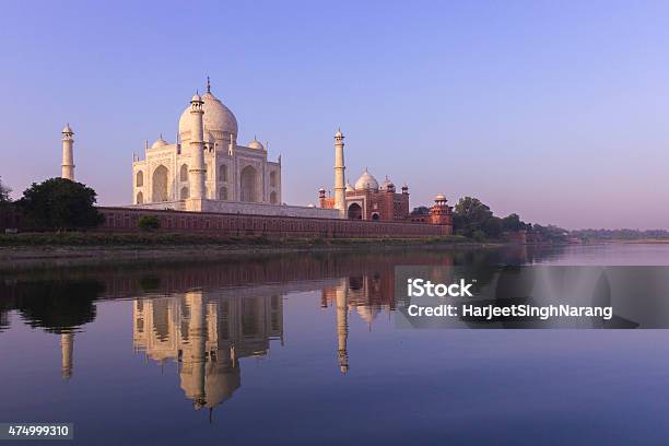 Taj Mahal Sunrise With Reflections Stock Photo - Download Image Now - 2015, Agra, Architectural Dome