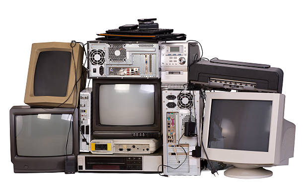 Old, used and obsolete electronic equipment isolated on white