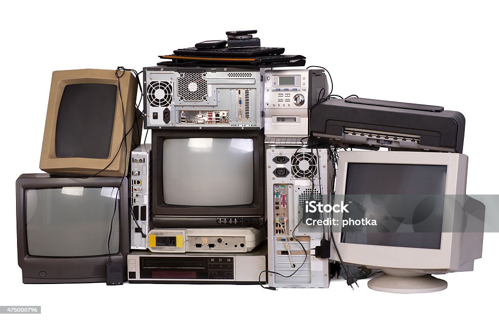 Old, used and obsolete electronic equipment Old, used and obsolete electronic equipment isolated on white Old Stock Photo