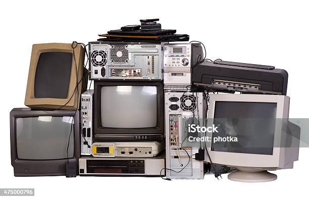 Old Used And Obsolete Electronic Equipment Stock Photo - Download Image Now - Old, Computer, Stack