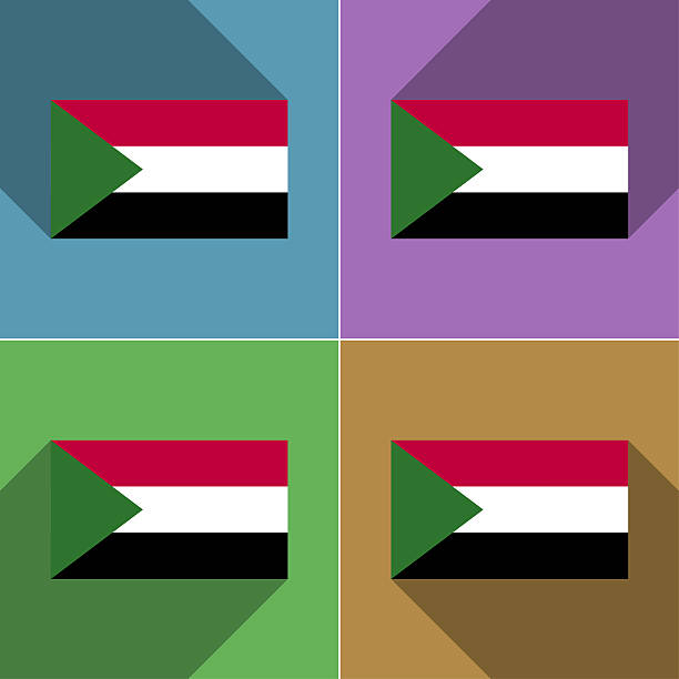 flagi sudan.   zestaw kolorów płaska konstrukcja i długie cienie. - qatar senegal zdjęcia i obrazy z banku zdjęć