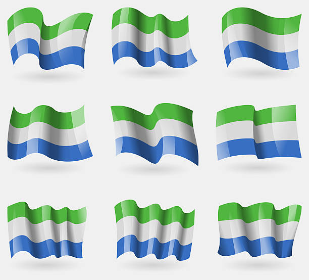 istock Set of SIERRA lEONE flags in the air. 475001298