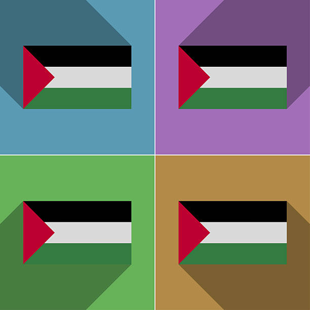 Flags of Palestine. Set of colors flat design and long shadows.  illustration