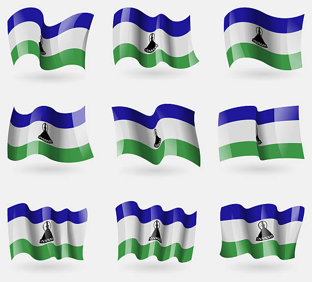 istock Set of Lesothe flags in the air. 475002278