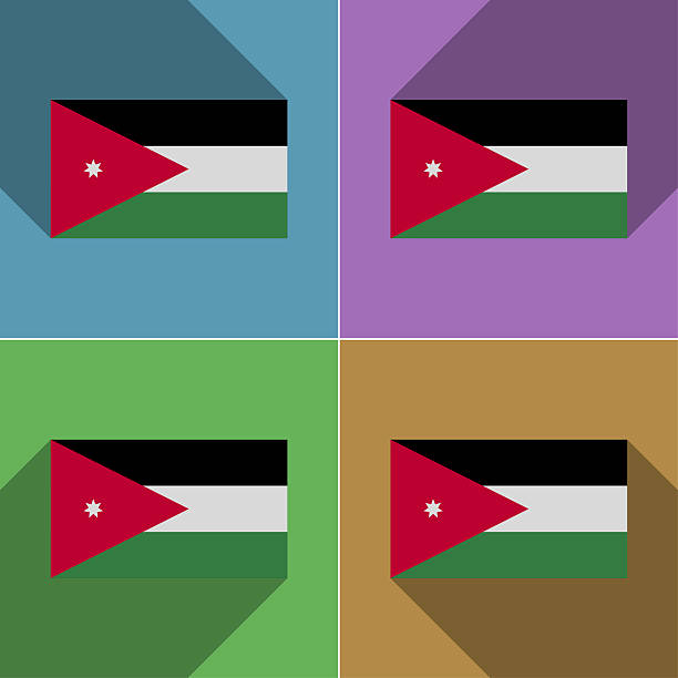 Flags of Jordan. Set of colors flat design and long shadows.  illustration