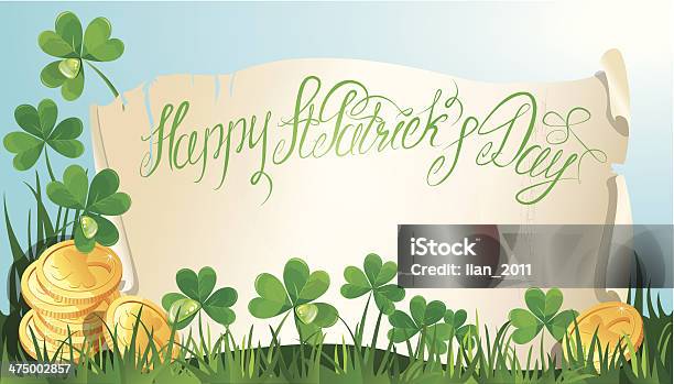 Joyeuse Fête De La Saint Patrick Vieux Parchemin Shamrock Et De La Pièce Dor Vecteurs libres de droits et plus d'images vectorielles de Abstrait