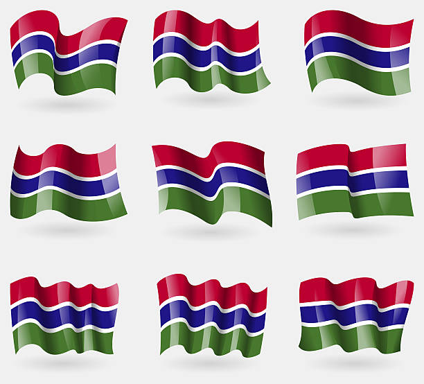 istock Set of Gambia flags in the air. 475002878