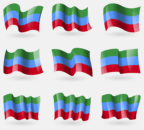 istock Set of Dagestan flags in the air. 475003518