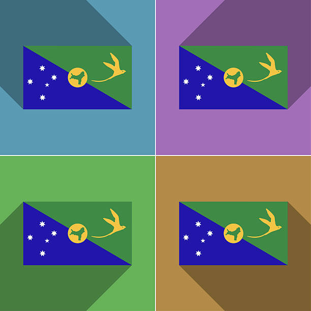 Flags of Christmas Island. Set of colors flat design and long shadows.  illustration