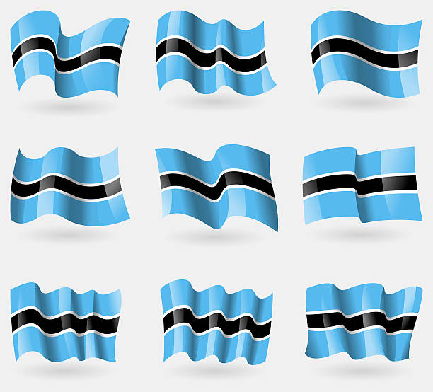 istock Set of Botswana flags in the air. 475004972