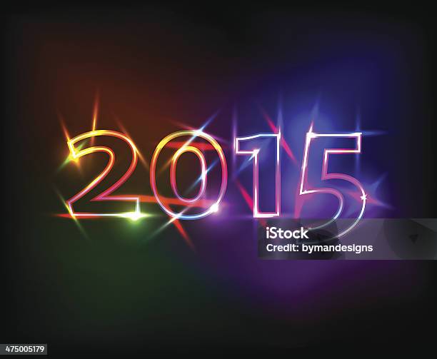 2015 Ano Com Luzes De Néon Efeito De Cores - Arte vetorial de stock e mais imagens de Ano novo - Ano novo, Cor néon, 2015