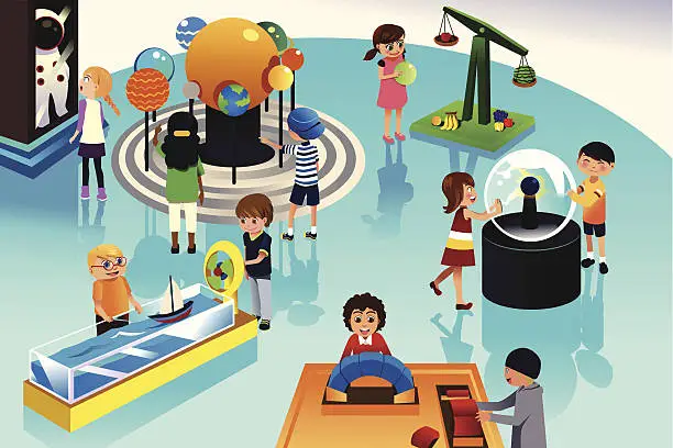 Vector illustration of Kids on a trip to science center