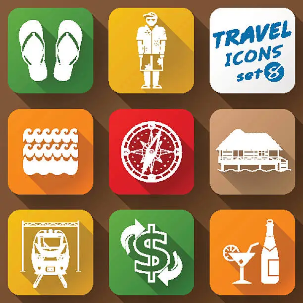 Vector illustration of Flat icons set of travel elements