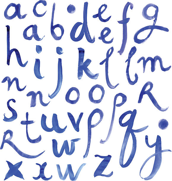 głęboki niebieski alfabet - letter o watercolor painting calligraphy alphabet stock illustrations