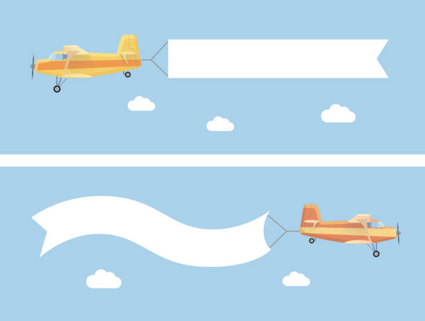 istock Flying vintage plane with the advertising banner modern flat concept 475015904