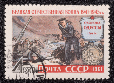 USSR - CIRCA 1961: A stamp printed in the USSR, shows Defense of Odessa, circa 1961