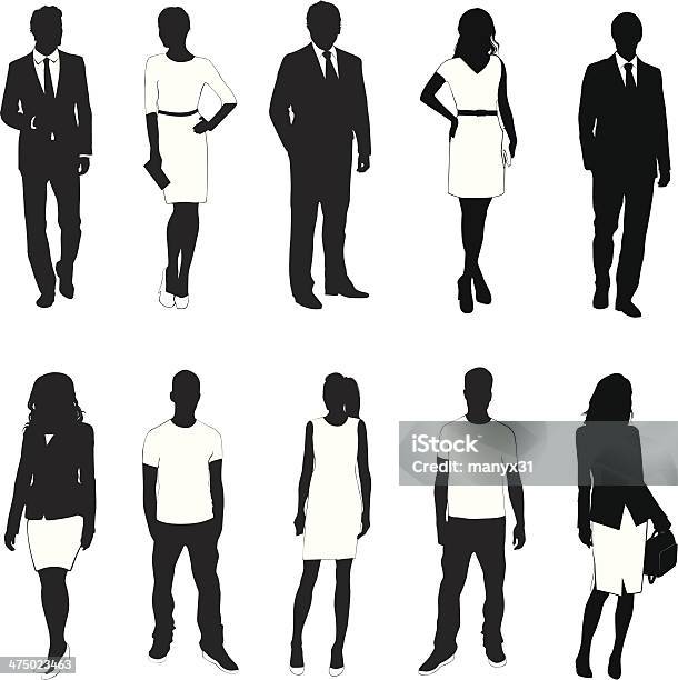 Collection Of People Silhouettes Stock Illustration - Download Image Now - In Silhouette, Men, Women