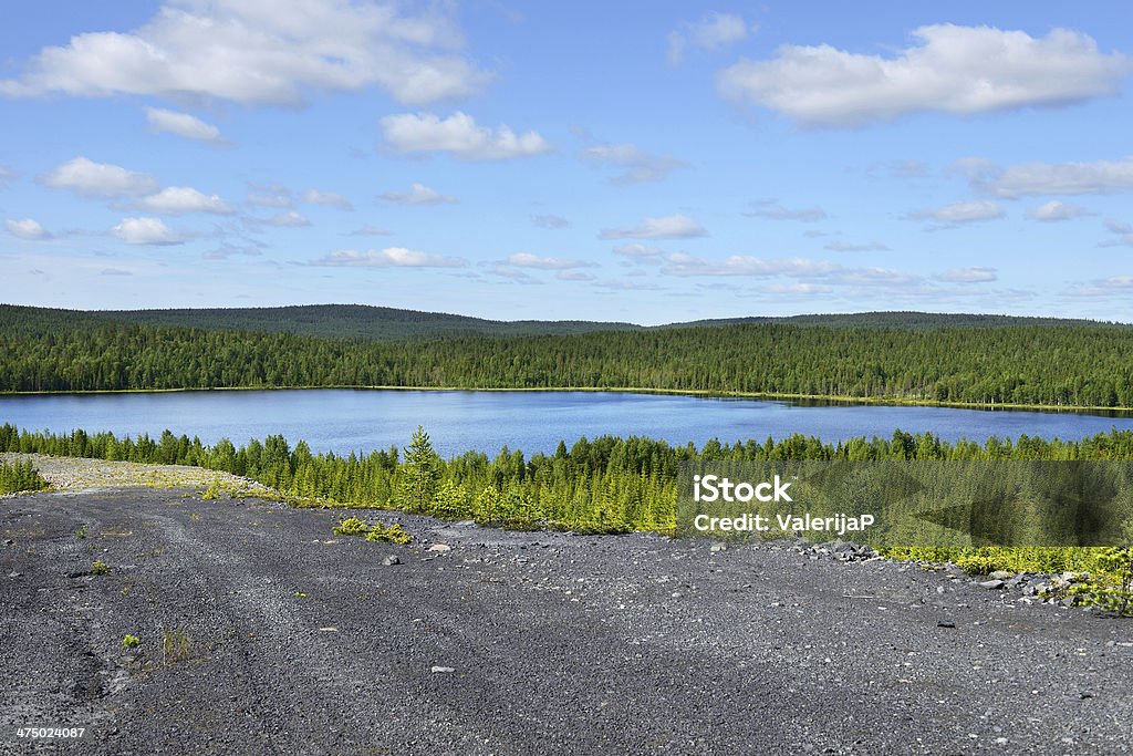 Blue Lake near old abandoned mine Northern Finland, Lapland Abandoned Stock Photo