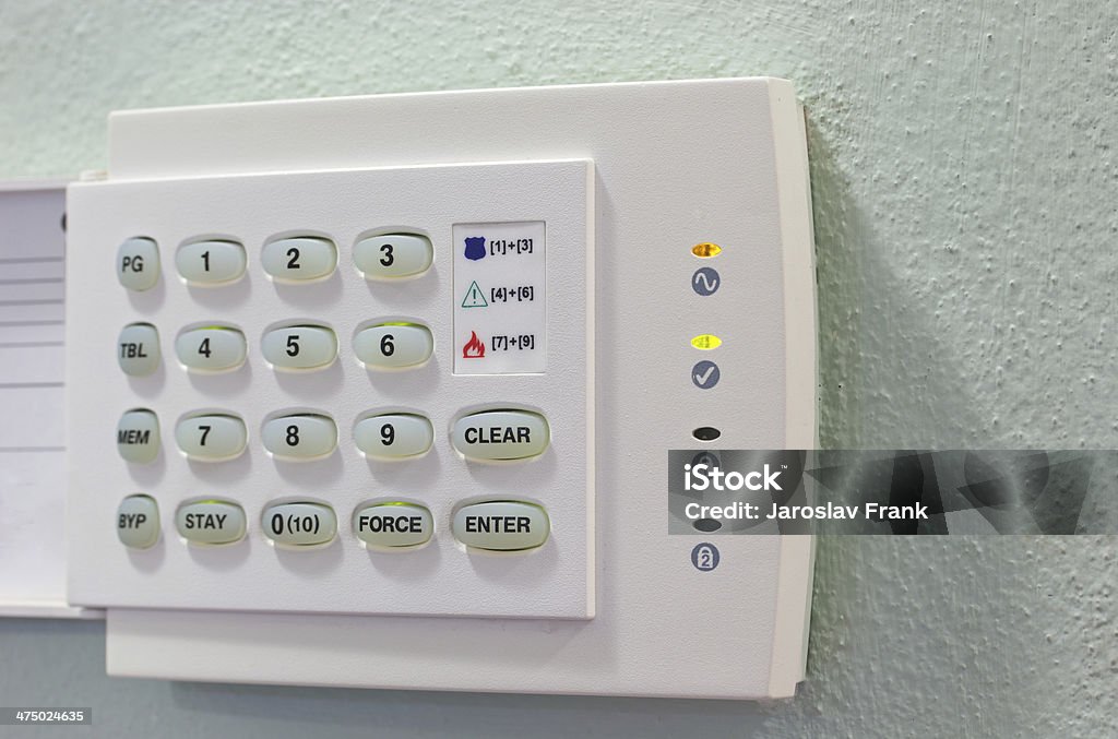 Security Appliances keyboard Security Appliances numeric keypad on the green wall Alphabet Stock Photo