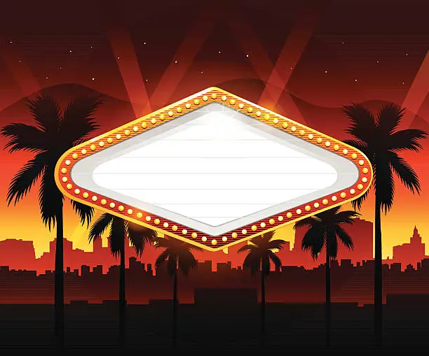 Vector illustration of Casino banner with vegas city in background
