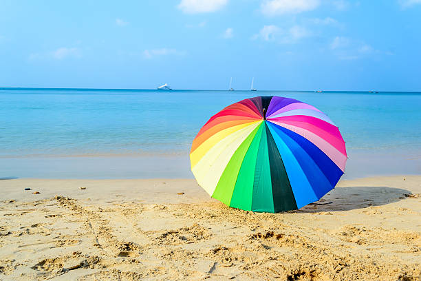 istock umbrella on the beach with blue sky 475025614