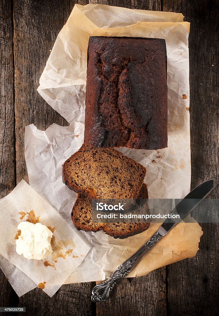 Dark bread Whole grain dark bread with butter,from above Baked Stock Photo