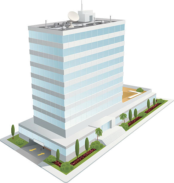ilustraciones, imágenes clip art, dibujos animados e iconos de stock de moderno edificio de oficinas - office sidewalk office building built structure
