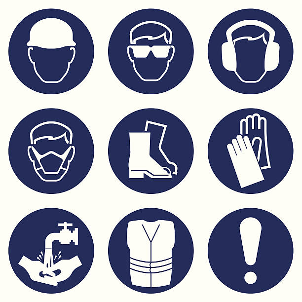 stockillustraties, clipart, cartoons en iconen met construction industry icons - beschermend masker werkkleding