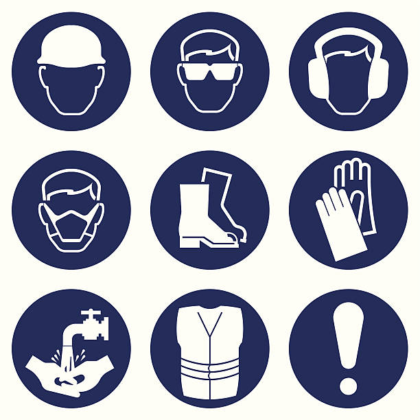 Construction Industry Icons Construction Industry Health and Safety Icons isolated on white background helmet stock illustrations