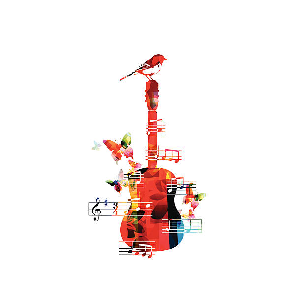 istock Colorful music background with guitar and a bird 475027068