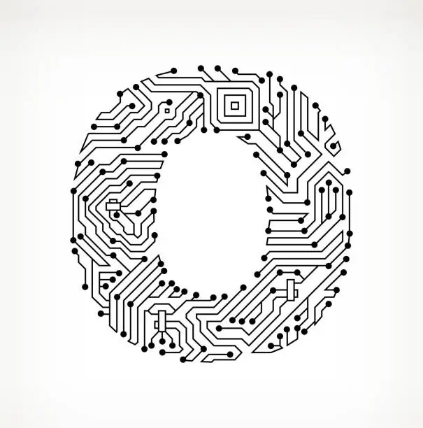 Vector illustration of Letter O Circuit Board on White Background