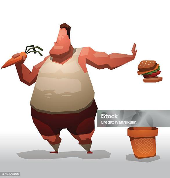 Fat Man Trying To Be Better Stock Illustration - Download Image Now - 2015, Addiction, Adipose Cell