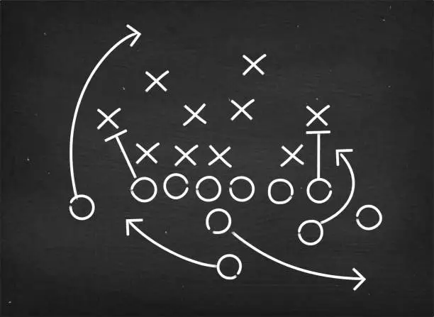 Vector illustration of American football touchdown strategy diagram on chalkboard