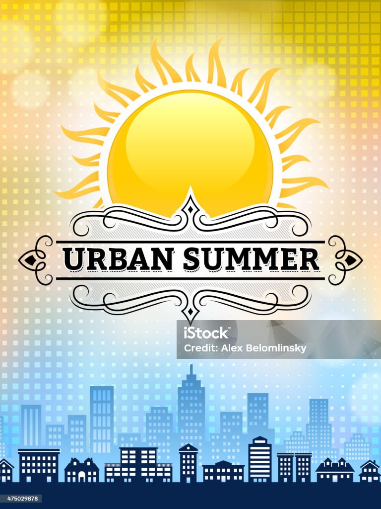 City Skyline summer day invitation with blue sky and sun 2015 stock vector