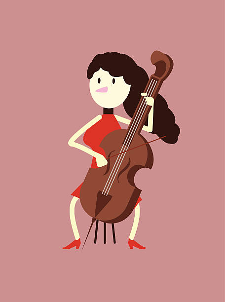 illustrazioni stock, clip art, cartoni animati e icone di tendenza di abito rosso donna suona il violoncello. - classical music red violin bow