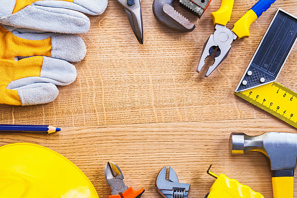istock glove cutter monkey wrench pliers ruller hammer tapeline nippers 475032926