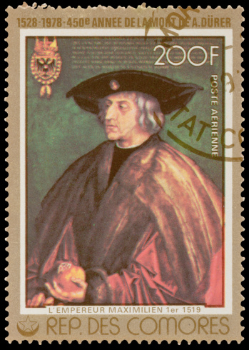 COMORES - CIRCA 1978: A stamp printed in the COMORES, shows painting by DÃ¼rer, circa 1978