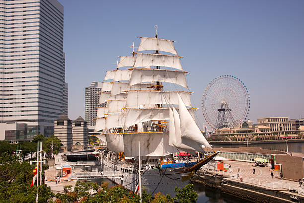 Yokohama, Japan - June 1, 2014: Sail Training Ship NIPPON MARU and Yokohama Port Museum are located in Nippon Maru Memorial Park of