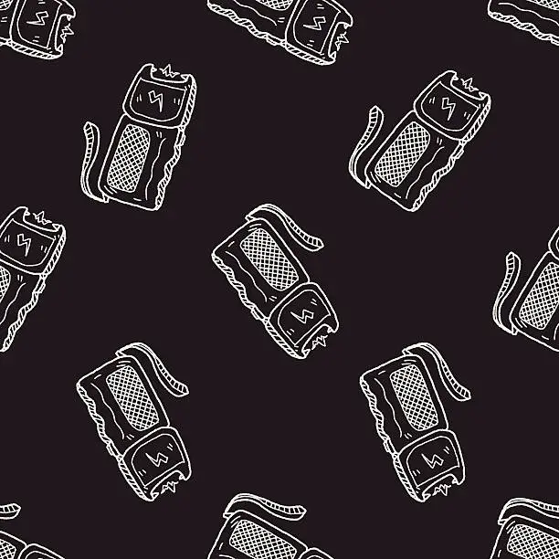 Vector illustration of stun gun doodle seamless pattern background