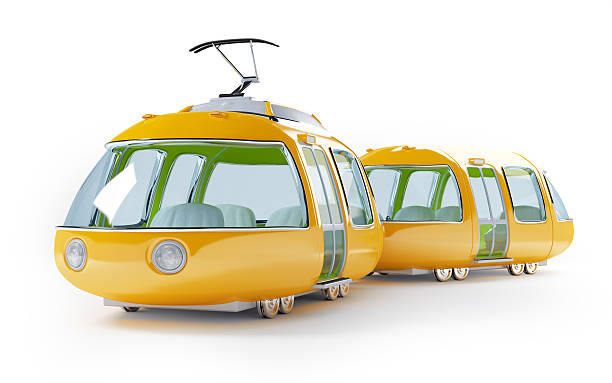 Orange 3d tram in cartoon childish style