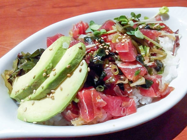 Ahi fish, seaweed and rice Japanese cuisine