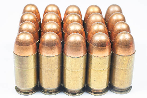 istock 11 mm. Black handgun And ammunition 475041453