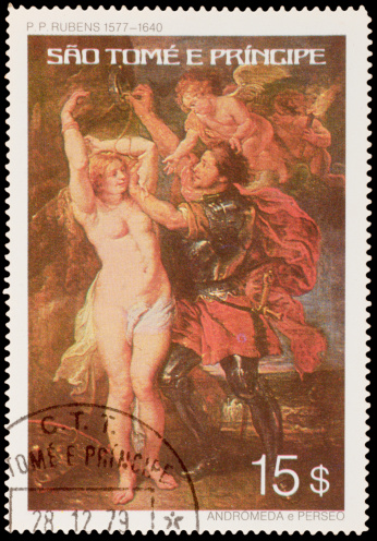 E. TOME AND PRINCIPE - CIRCA 1979: A stamp printed in the E. TOME AND PRINCIPE, shows painting by Rubens (1577-1640), circa 1979