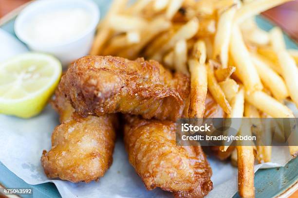 Fish And Chipsfries On A Plate Stock Photo - Download Image Now - Fish and Chips, Fried, Fish