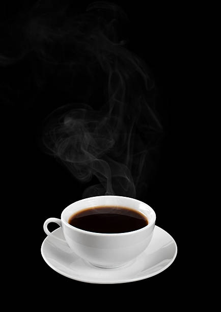 istock Cup of hot coffee on a black background. Steam. 475045992