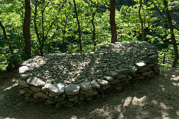 Small rock shrine along the hiking trail in daegwallyeong mountain range in Baugil (number 2) in Gangneung, South Korea.