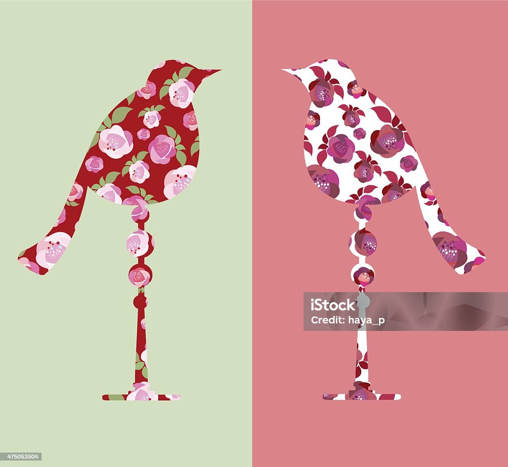 Aves, flores de fondo - arte vectorial de 2015 libre de derechos