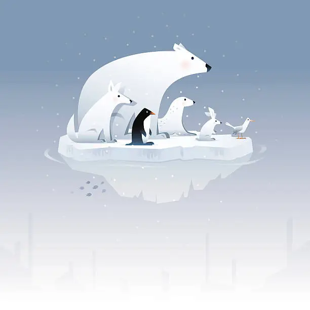 Vector illustration of polar bear and friends